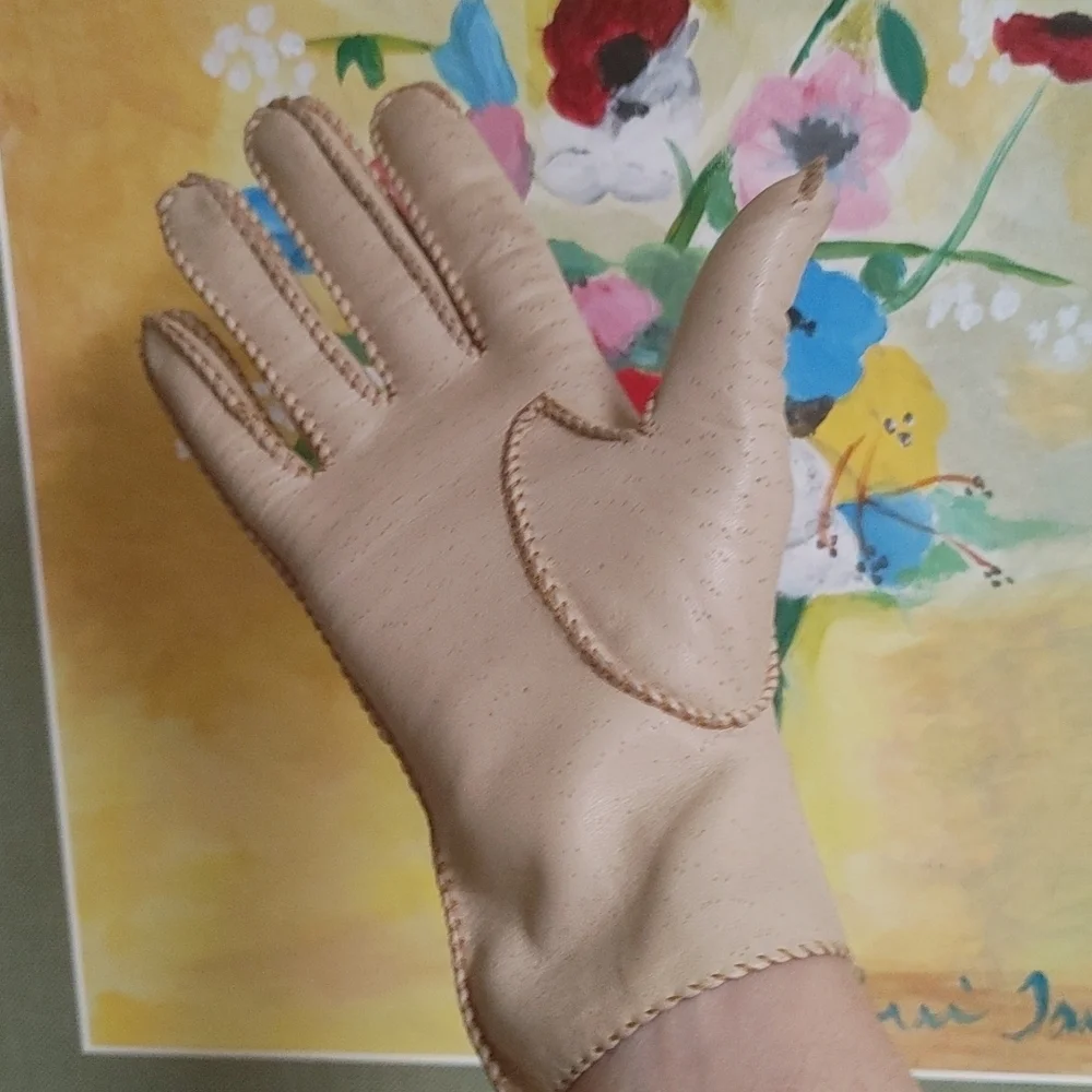 Vintage The Deerskin Trading Post Leather Tan Gloves Size 6.5